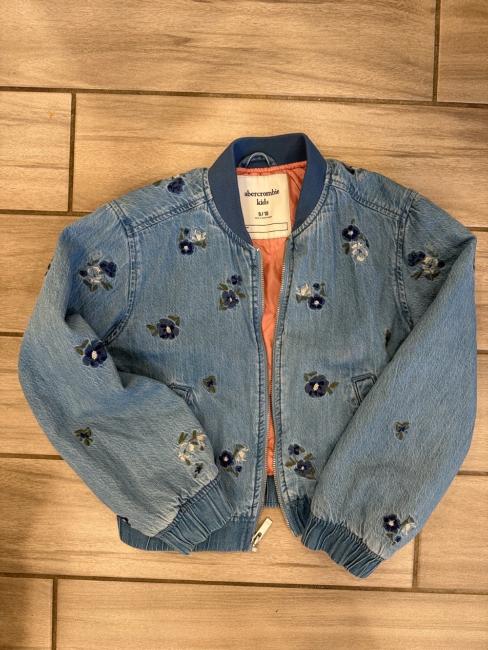 Abercrombie Kids Denim Floral Quilted Bomber Jacket